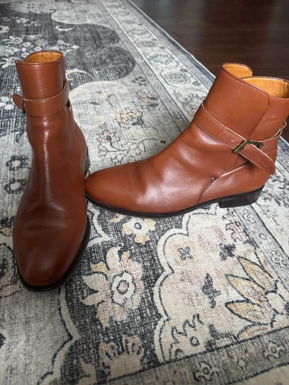 H by Hudson Men's Brown Leather Jodhpur Ankle Boots Buckle Almond Toe AU 9